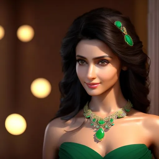 Prompt: HD 4k 3D 8k professional modeling photo hyper realistic beautiful woman ethereal greek goddess of poverty
short black hair dark green eyes gorgeous face brown skin thin body simple dress modest jewelry full body surrounded by ambient glow hd landscape background she is attending a beautiful banquet to beg 
