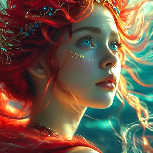 Prompt: Venilia, Red Goddess of the winds and sea, Pre-Raphaelite time-lapse motion blur Abstract* cyber graffiti, High resolution, detailed portrait, Midjourney style, ethereal atmosphere, flowing hair, captivating eyes, cosmic mystical aura, vibrant colors, soft lighting, professional, digital painting, enchanting presence, fantasy, dreamy, female, mystical, detailed hair, captivating gaze, professional lighting, hyper realistic, HD 4k 3D, professional modeling, ethereal, gorgeous face, ambient divine glow, detailed and intricate, elegant, ethereal, mythical, goddess, radiant lighting, majestic, goddesslike aura