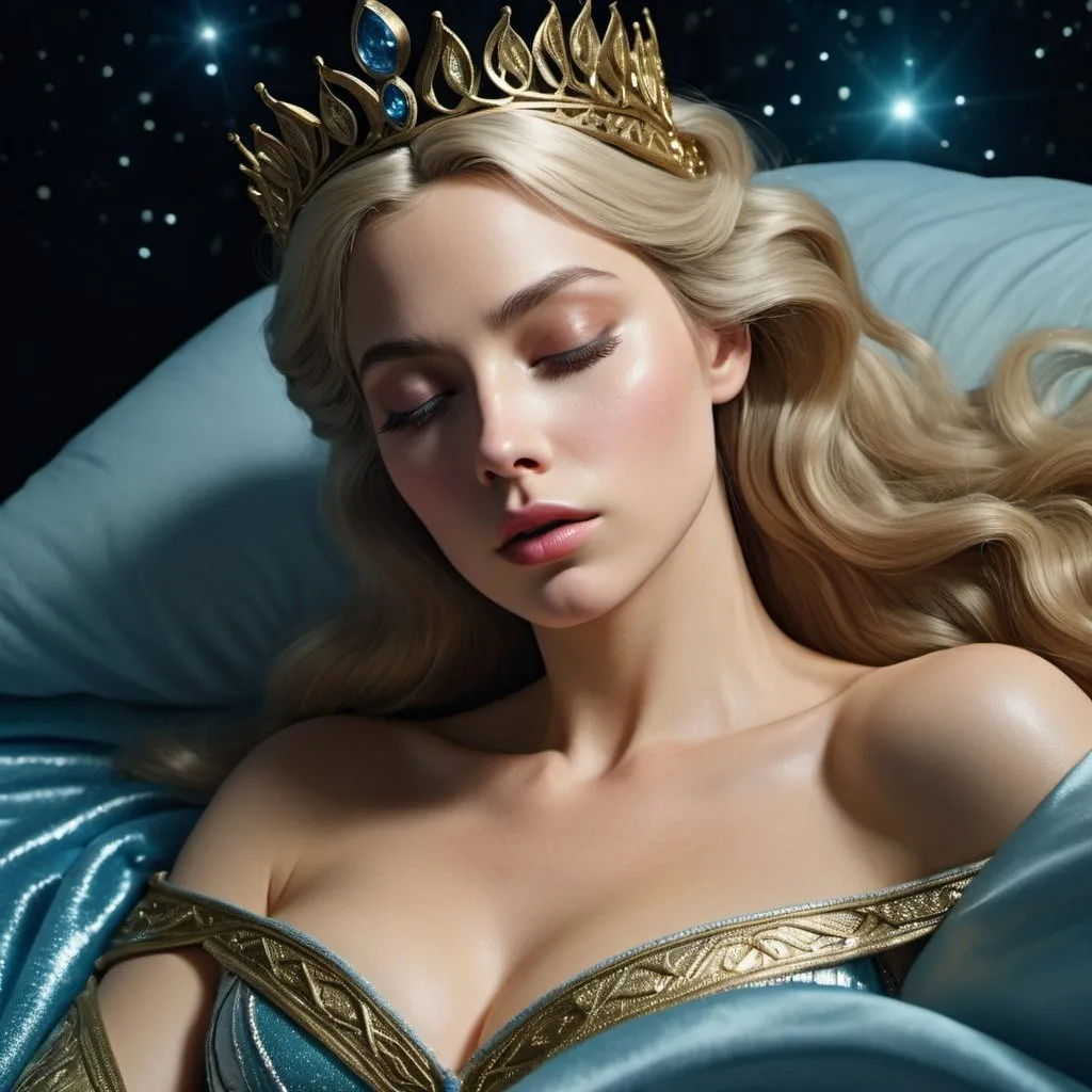 Prompt: HD 4k 3D, hyper realistic, professional modeling, enchanted modern Alternative Rock style Aurora Sleeping Beauty, beautiful, magical, detailed, highly realistic woman, elegant, ethereal, mythical, Greek goddess, surreal lighting, majestic, goddesslike aura, Annie Leibovitz style 