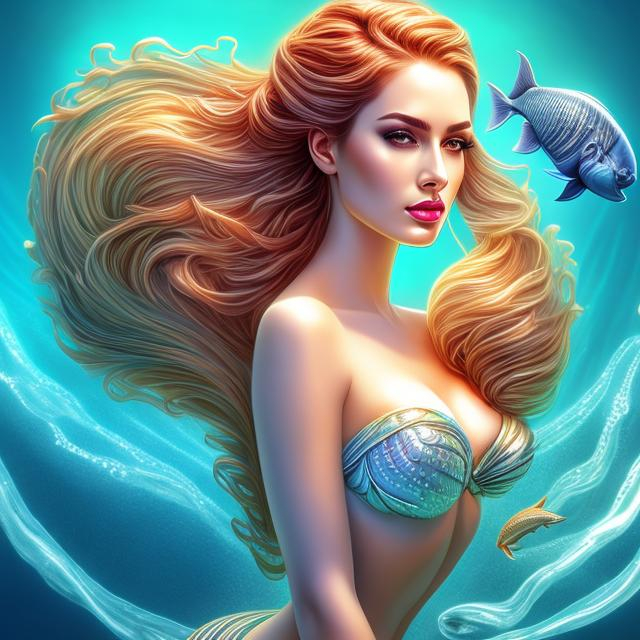 Prompt: HD 4k 3D 8k professional modeling photo hyper realistic beautiful woman ethereal greek goddess sea nymph of calm seas
black hair dark skin gorgeous face  ocean jewelry ocean headband headpiece mermaid tail full body surrounded by ambient glow hd landscape under the ocean calm waters jellyfish 

