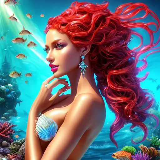 Red-haired Girl Blue Mermaid Tail Entangled Stock Photo 2003041118