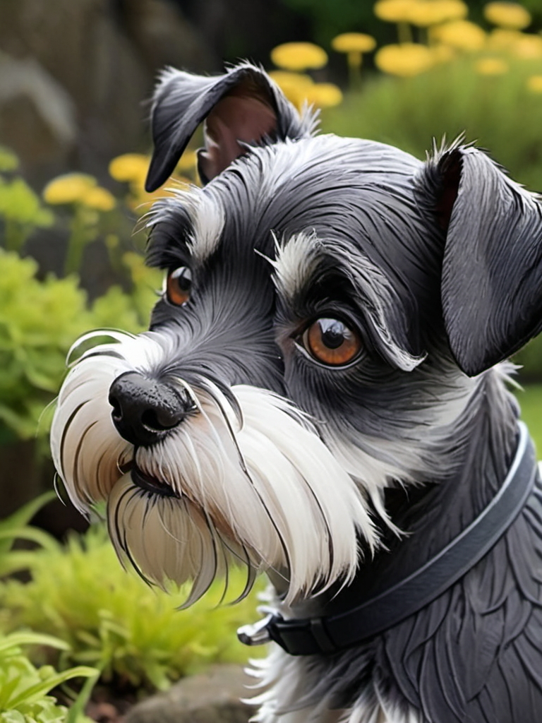 Prompt: 2d studio ghibli anime style, black and white mini schnauzer