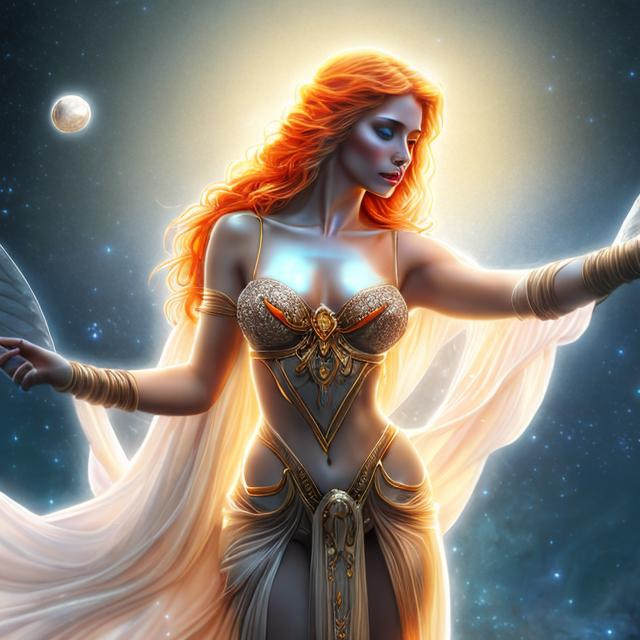 Prompt: HD 4k 3D, hyper realistic, professional modeling, ethereal Greek goddess of healing, red and orange hair, tan skin, gorgeous face, gorgeous sorceress gown, crystal jewelry and diadem, full body, ambient glow, healing goddess, clean white mystical landscape, detailed, elegant, ethereal, mythical, Greek, goddess, surreal lighting, majestic, goddesslike aura