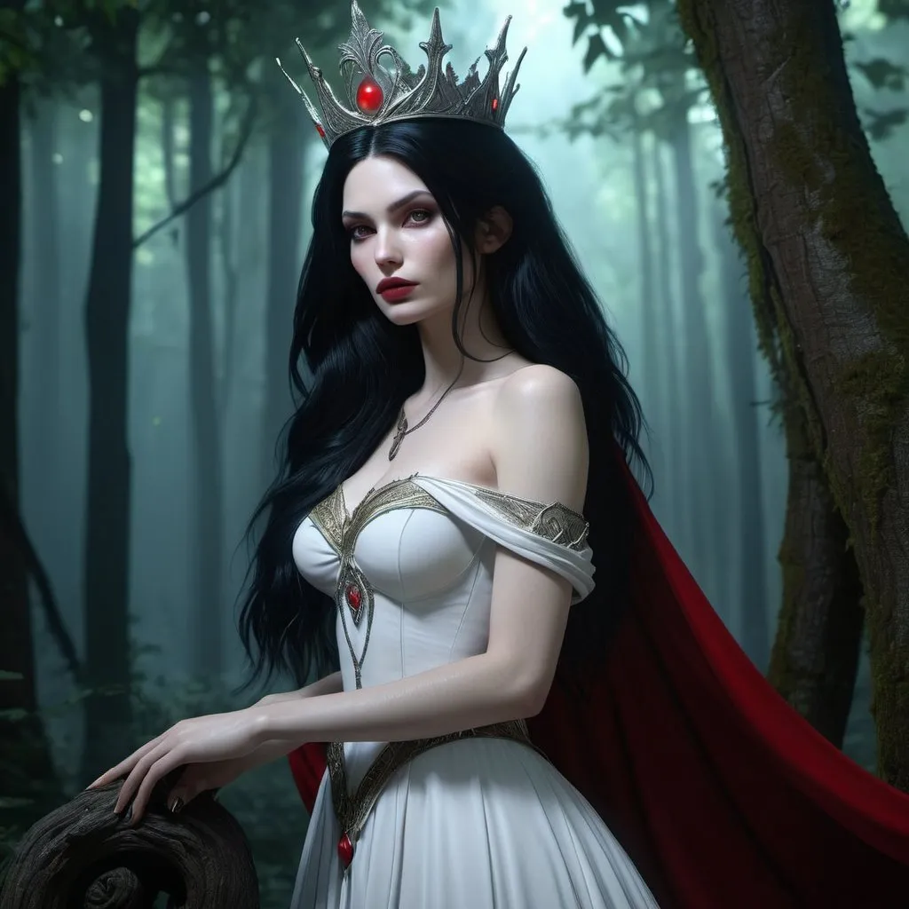 Prompt: HD 4k 3D, hyper realistic, professional modeling, enchanted Vampire Princess - Marceline, beautiful, magical, powerful, dark forest, detailed, elegant, ethereal, mythical, Greek goddess, surreal lighting, majestic, goddesslike aura