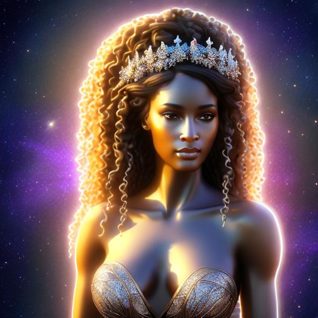 Prompt: HD 4k 3D, hyper realistic, professional modeling, ethereal  Greek goddess of fruit trees, silver dreadlock hair, black skin, gorgeous face, gorgeous fruit tree dress, tree jewelry and fruit tiara, full body, ambient glow, fruit tree nymph, landscape, detailed, elegant, ethereal, mythical, Greek, goddess, surreal lighting, majestic, goddesslike aura