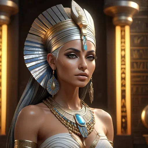 Prompt: HD 4k 3D, 8k, hyper realistic, professional modeling, ethereal Egyptian Goddess style, Harvest Goddess, beautiful, glowing tan skin, silver hair, mythical rustic outfit and jewelry, headpiece, full body, goddess of grain and weaving, Fantasy setting, surrounded by ambient divine glow, detailed, elegant, surreal dramatic lighting, majestic, goddesslike aura, octane render, artistic and whimsical