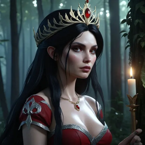 Prompt: HD 4k 3D, hyper realistic, professional modeling, enchanted Vampire Princess - Marceline, beautiful, magical, powerful, dark forest, detailed, elegant, ethereal, mythical, Greek goddess, surreal lighting, majestic, goddesslike aura