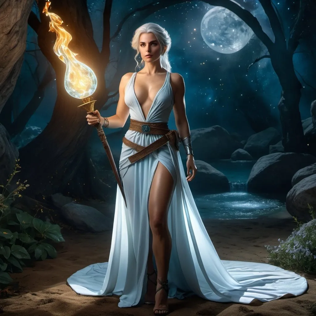 Prompt: HD 4k 3D 8k professional modeling photo hyper realistic beautiful woman enchanted Sorceress Ciri of Cintra, ethereal greek goddess, full body surrounded by ambient glow, magical, highly detailed, intricate, Lady of Space and Time, The Witcher, outdoor  landscape, high fantasy background, elegant, mythical, surreal lighting, majestic, goddesslike aura, Annie Leibovitz style 

