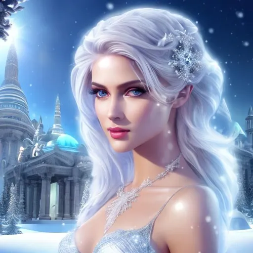 Prompt: HD 4k 3D 8k professional modeling photo hyper realistic beautiful woman ethereal greek goddess pixie of snow
silver hair gorgeous face mixed skin winter gown winter jewelry snow crown pixie wings full body surrounded by ambient glow hd landscape snow castle

