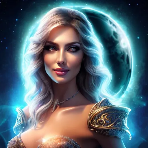 Prompt: HD 4k 3D 8k professional modeling photo hyper realistic beautiful sorceress woman ethereal greek goddess of magic
chestnut brown hair light eyes black skin gorgeous face mystical dress magical jewelry diadem on head surrounded by magic ambient glow hd landscape dark night sitting on throne under the moon dogs at her side magical atmosphere crystal ball
