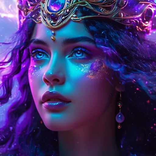 Prompt: Tempestas, Purple Roman Goddess of Storms and Sudden Weather, Pre-Raphaelite time-lapse motion blur Abstract* cyber graffiti, High resolution, detailed portrait, Midjourney style, ethereal atmosphere, flowing hair, captivating eyes, cosmic mystical aura, vibrant colors, soft lighting, professional, digital painting, enchanting presence, fantasy, dreamy, female, mystical, detailed hair, captivating gaze, professional lighting, hyper realistic, HD 4k 3D, professional modeling, ethereal, gorgeous face, ambient divine glow, detailed and intricate, elegant, ethereal, mythical, goddess, radiant lighting, majestic, goddesslike aura