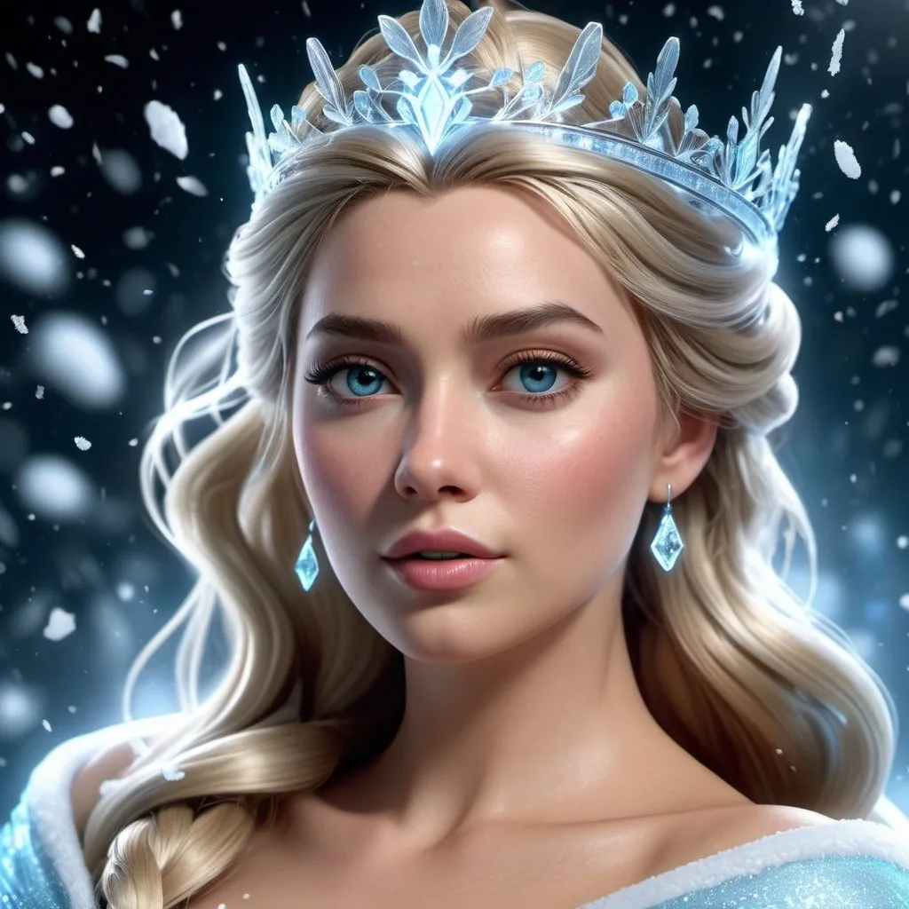 Prompt: HD 4k 3D, hyper realistic, professional modeling, enchanted Dutch snow goddess mythology Princess - Elsa, beautiful, magical, detailed, highly realistic woman, modern Electronic DJ trance style, elegant, ethereal, mythical, Greek goddess, surreal lighting, majestic, goddesslike aura, Annie Leibovitz style 