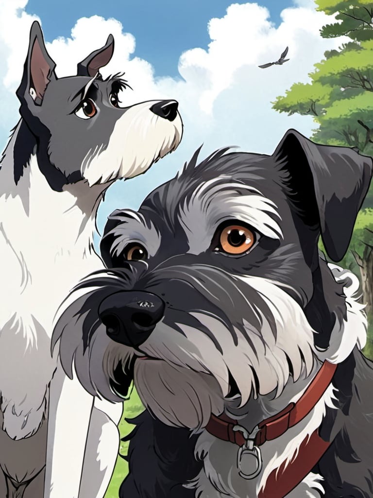 Prompt: 2d studio ghibli anime style, anime scene, schnauzer