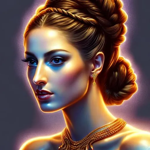 Prompt: HD 4k 3D, hyper realistic, professional modeling, ethereal Greek goddess of Volcanoes, black double braided buns hair, fair skin, gorgeous face, gorgeous fiery gown, fiery jewelry and tiara of flame, nymph, full body, ambient glow, volcano, landscape, detailed, elegant, ethereal, mythical, Greek, goddess, surreal lighting, majestic, goddesslike aura