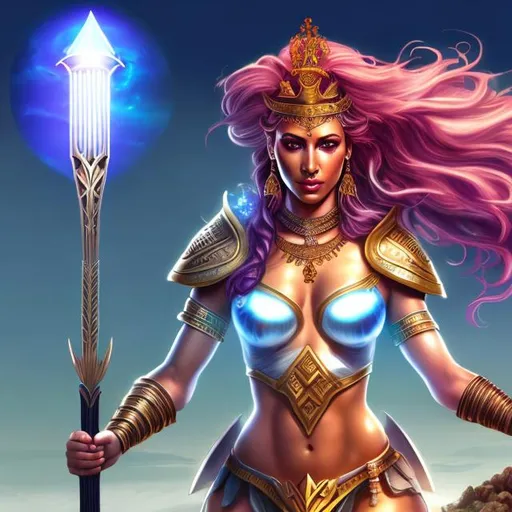 Prompt: HD 4k 3D, hyper realistic, professional modeling, ethereal Greek warrior goddess of agriculture, white and pink hair, black skin, gorgeous face, gorgeous athletic outfit, pagan jewelry and crown, full body, ambient glow, agriculture goddess, landscape Mediterranean island field, detailed, elegant, ethereal, mythical, Greek, goddess, surreal lighting, majestic, goddesslike aura