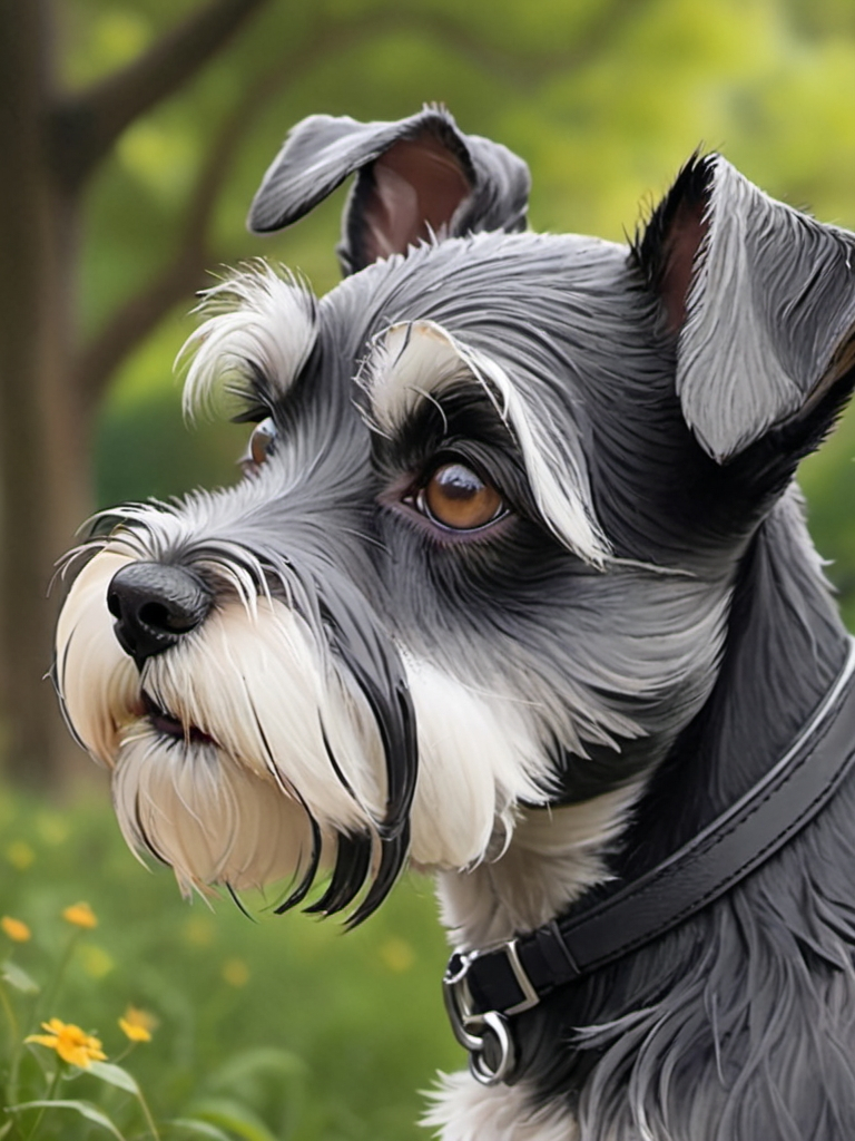 Prompt: 2d studio ghibli anime style, black and white mini schnauzer