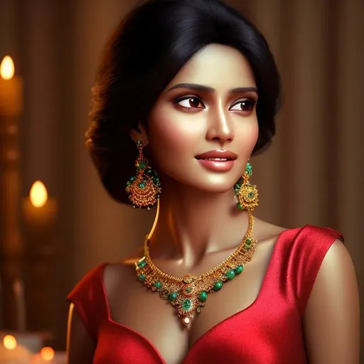 Prompt: HD 4k 3D 8k professional modeling photo hyper realistic beautiful woman ethereal greek goddess of poverty
short black hair dark green eyes gorgeous face brown skin thin body simple dress modest jewelry full body surrounded by ambient glow hd landscape background she is attending a beautiful banquet to beg 
