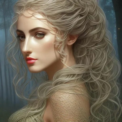 Prompt: HD 4k 3D, hyper realistic, professional modeling, ethereal  Greek goddess of black poplar, green fishtail braid hair, olive skin, gorgeous face, gorgeous black tree dress, tree jewelry and black poplar diadem, full body, ambient glow, black poplar tree nymph, landscape, detailed, elegant, ethereal, mythical, Greek, goddess, surreal lighting, majestic, goddesslike aura