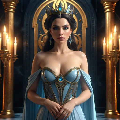 Prompt: HD 4k 3D, hyper realistic, professional modeling, enchanted Evil Princess - Regina, witchcraft, magic mirror, beautiful, magical, dark castle, detailed, elegant, ethereal, mythical, Greek goddess, surreal lighting, majestic, goddesslike aura