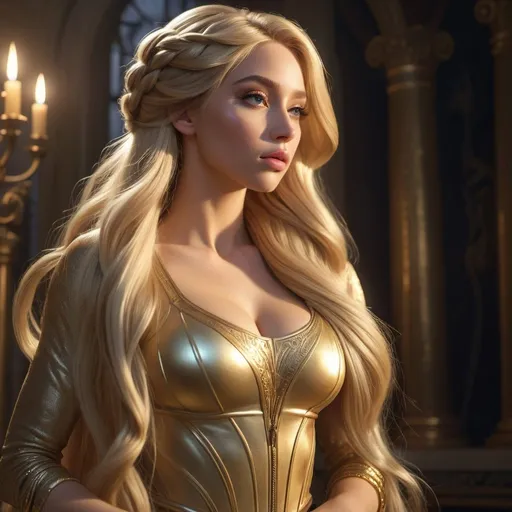 Prompt: HD 4k 3D, hyper realistic, professional modeling, enchanted modern Rapper hip hop style Rapunzel, long blonde hair, beautiful, magical, detailed, highly realistic woman, elegant, ethereal, mythical, Greek goddess, surreal lighting, majestic, goddesslike aura, Annie Leibovitz style 