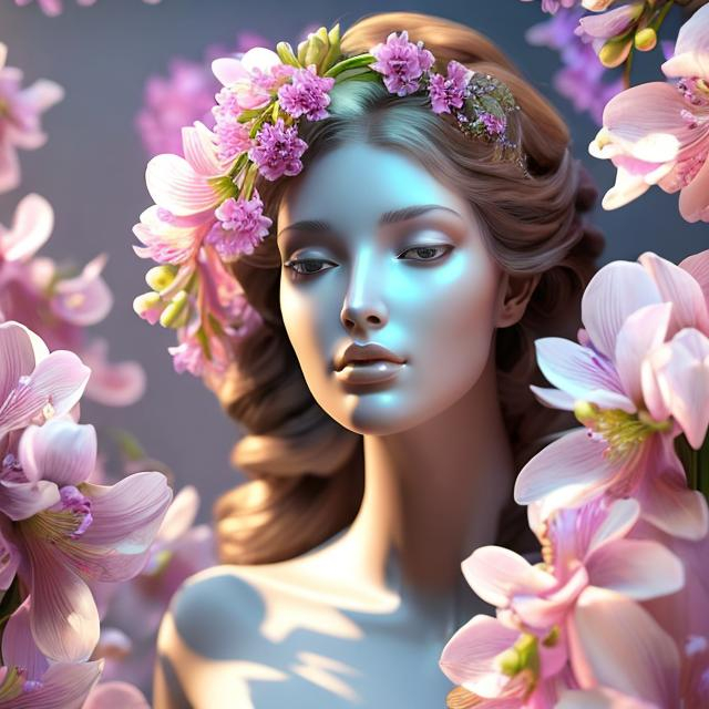 Prompt: HD 4k 3D, hyper realistic, professional modeling, ethereal group of Greek goddesses flowers and blossoms, gorgeous faces, gorgeous grecian  gowns,  jewelry and flowers crowns, nymphs, full body, ambient glow, flower blossoms, hyacinths, landscape, detailed, elegant, ethereal, mythical, Greek, goddess, surreal lighting, majestic, goddesslike aura