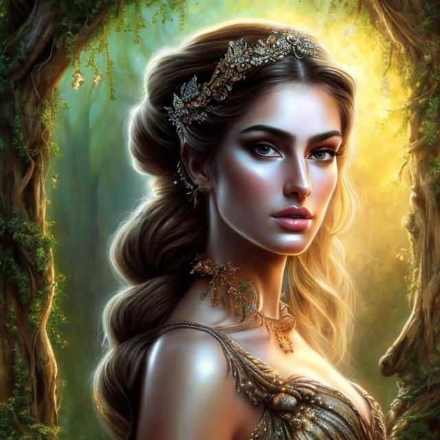 Prompt: HD 4k 3D, hyper realistic, professional modeling, ethereal raving, ecstatic Greek goddesses, brown ponytail hair, fair skin, gorgeous face, animal pelt and fur dresses , rustic jewelry and ivy tiara, full body, ambient glow, dancing in forest, landscape, detailed, elegant, ethereal, mythical, Greek, goddess, surreal lighting, majestic, goddesslike aura