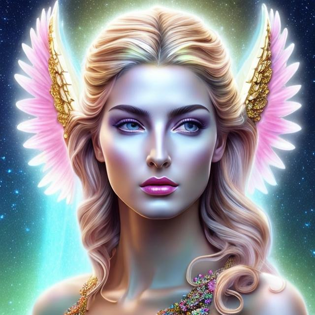 Prompt: HD 4k 3D, hyper realistic, professional modeling, ethereal Greek goddess of the Rainbow, rainbow hair, gorgeous rainbow dress, gemstone jewelry and headpiece, angel wings, full body, ambient glow, creating a beautiful rainbow, dazzling light, landscape, detailed, elegant, ethereal, mythical, Greek, goddess, surreal lighting, majestic, goddesslike aura