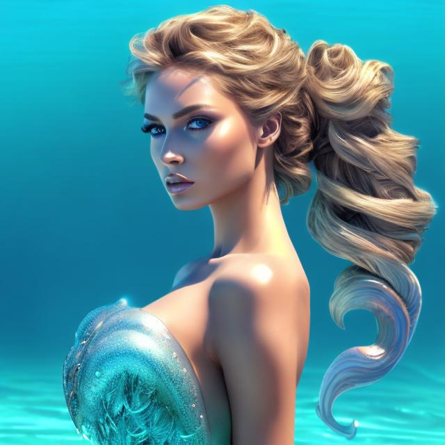 Prompt: HD 4k 3D 8k professional modeling photo hyper realistic beautiful woman ethereal greek goddess Antarctica mermaid
light green half up hair tan skin gorgeous face  jewelry diadem colored mermaid tail full body surrounded by ambient glow hd landscape under icy ocean water glaciers Antarctica mermaid

