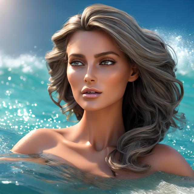Prompt: HD 4k 3D 8k professional modeling photo hyper realistic beautiful woman ethereal mighty powerful greek goddess sea nymph of the ocean tides
gray hair brown skin gorgeous face  ocean jewelry ocean headpiece mermaid tail full body surrounded by ambient glow hd landscape stormy ocean waves seagulls flying overhead

