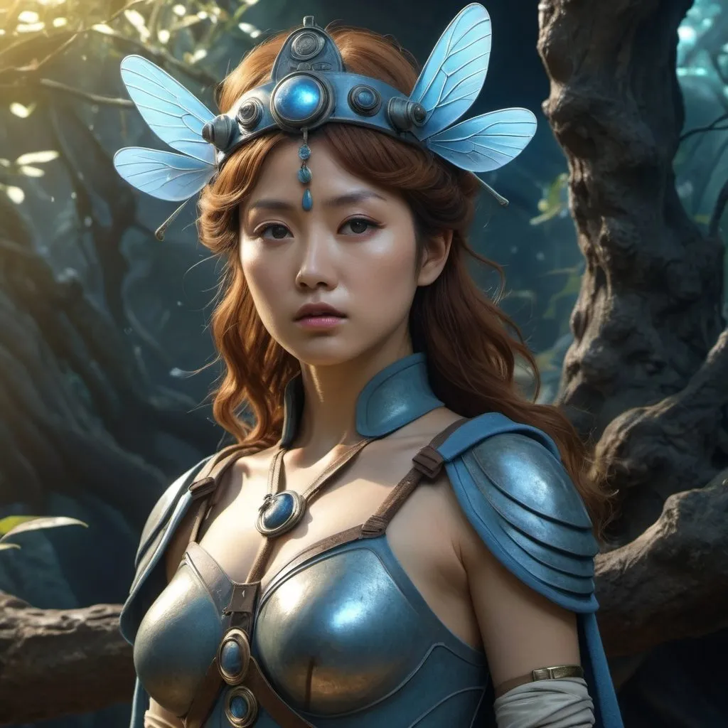 Prompt: HD 4k 3D, hyper realistic, professional modeling, enchanted Japanese post apocalyptic Princess - Nausicaa, fierce, beautiful, magical, sci-fi, high fantasy background, detailed, highly realistic woman, elegant, ethereal, mythical, Greek goddess, surreal lighting, majestic, goddesslike aura, Annie Leibovitz style 