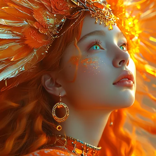 Prompt: Vacuna, Orange Goddess of War, Pre-Raphaelite time-lapse motion blur Abstract* cyber graffiti, High resolution, detailed portrait, Midjourney style, ethereal atmosphere, flowing hair, captivating eyes, cosmic mystical aura, vibrant colors, soft lighting, professional, digital painting, enchanting presence, fantasy, dreamy, female, mystical, detailed hair, captivating gaze, professional lighting, hyper realistic, HD 4k 3D, professional modeling, ethereal, gorgeous face, ambient divine glow, detailed and intricate, elegant, ethereal, mythical, goddess, radiant lighting, majestic, goddesslike aura