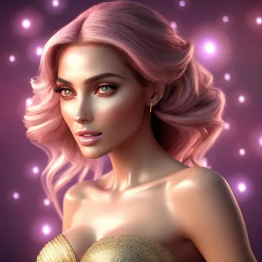 Prompt: HD 4k 3D 8k professional modeling photo hyper realistic beautiful woman ethereal greek goddess measurer of life
pink hair brown eyes gorgeous face olive skin elegant white dress and jewelry holding golden thread of life full body surrounded by ambient glow hd landscape background dark cosmos surrounded by doves
