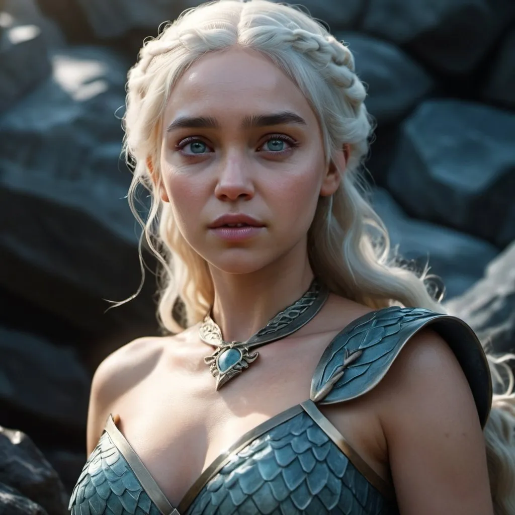 Prompt: HD 4k 3D, hyper realistic, professional modeling, enchanted Dragonstone Princess - Daenerys, strong, beautiful, magical, dragons, high fantasy background, detailed, highly realistic woman, elegant, ethereal, mythical, Greek goddess, surreal lighting, majestic, goddesslike aura