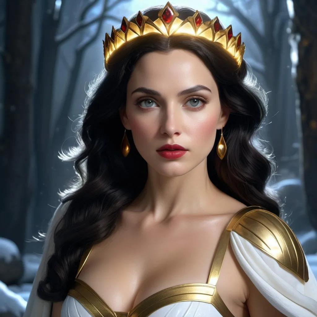 Prompt: HD 4k 3D 8k professional modeling photo hyper realistic beautiful woman Superhero Snow White Princess ethereal greek goddess gorgeous face full body surrounded by ambient glow, enchanted, magical, detailed, highly realistic woman, high fantasy background, elegant, mythical, surreal lighting, majestic, goddesslike aura, Annie Leibovitz style 

