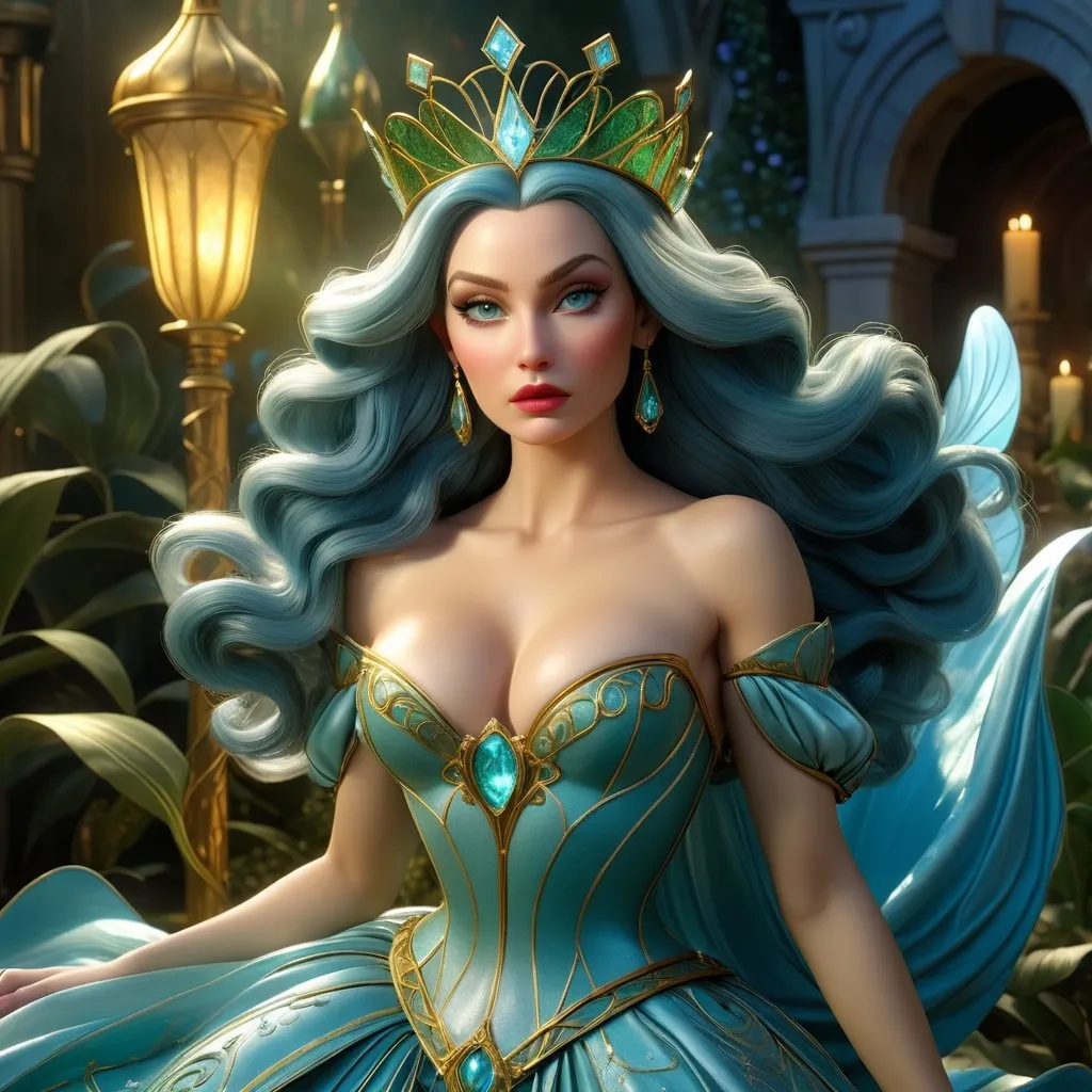 Prompt: HD 4k 3D 8k professional modeling photo hyper realistic beautiful woman enchanted, evil Oz Princess Langwidere,  (a pun on the term "languid air", as enabled by her wealthy status and lazy carefree manner) appears in Baum's third Oz book Ozma of Oz as a secondary villain. She is the vain and spoiled princess, ethereal greek goddess, full body surrounded by ambient glow, magical, highly detailed, intricate, outdoor  landscape, high fantasy background, elegant, mythical, surreal lighting, majestic, goddesslike aura, Annie Leibovitz style 

