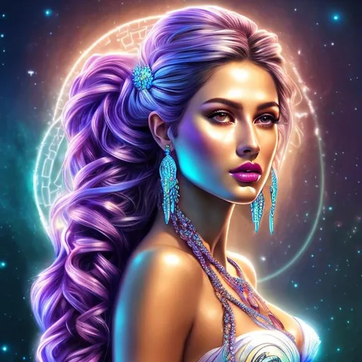 Prompt: HD 4k 3D 8k professional modeling photo hyper realistic beautiful woman ethereal greek goddess native american river mermaid
purple bubble braids hair brown skin gorgeous face  jewelry native american headband colored mermaid tail full body surrounded by ambient glow hd landscape native american river white poplars

