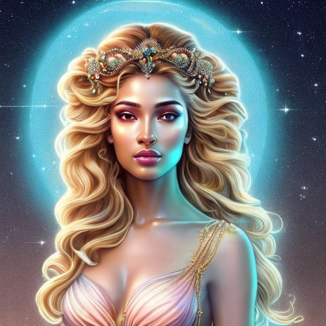 Prompt: HD 4k 3D, hyper realistic, professional modeling, ethereal Greek goddess of dawn, light green ombre hair, brown skin, pink shimmering gown, gorgeous face, sparkling jewelry and headband, full body, ambient glow of dawn, alluring sun goddess in the sky, detailed, elegant, ethereal, mythical, Greek, goddess, surreal lighting, majestic, goddesslike aura