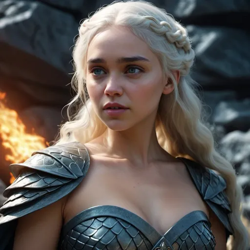 Prompt: HD 4k 3D, hyper realistic, professional modeling, enchanted Dragonstone Princess - Daenerys, strong, beautiful, magical, dragons, high fantasy background, detailed, highly realistic woman, elegant, ethereal, mythical, Greek goddess, surreal lighting, majestic, goddesslike aura