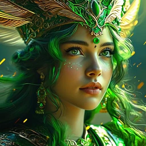 Prompt: Nerio, green Roman Goddess of War, pre-Raphaelite time-lapse motion blur Abstract* cyber graffiti, High resolution, detailed portrait, Midjourney style, ethereal atmosphere, flowing hair, captivating eyes, cosmic mystical aura, vibrant colors, soft lighting, professional, digital painting, enchanting presence, fantasy, dreamy, female, mystical, detailed hair, captivating gaze, professional lighting, hyper realistic, HD 4k 3D, professional modeling, ethereal, gorgeous face, ambient divine glow, detailed and intricate, elegant, ethereal, mythical, goddess, radiant lighting, armored, riding an elephant into battle