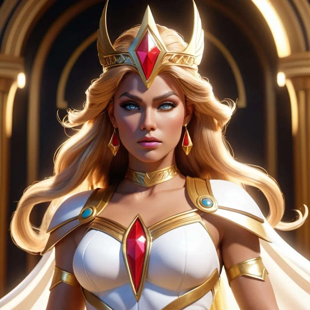 Prompt: HD 4k 3D, hyper realistic, professional modeling, ethereal Princess Adora - She-Ra, beautiful, powerful, fantasy land, detailed, elegant, ethereal, mythical, Greek, goddess, surreal lighting, majestic, goddesslike aura