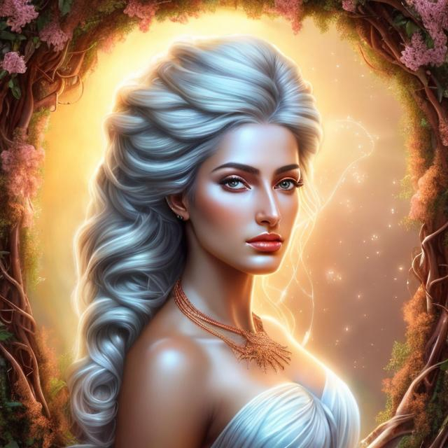 Prompt: HD 4k 3D, hyper realistic, professional modeling, ethereal  Greek goddess of poplar trees, white hair, dark skin, gorgeous face, gorgeous tree dress, copper jewelry and diadem, full body, ambient radiant glow, shepherd of cows in orchard, landscape, detailed, elegant, ethereal, mythical, Greek, goddess, surreal lighting, majestic, goddesslike aura