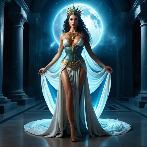 Prompt: HD 4k 3D 8k professional modeling photo hyper realistic beautiful woman enchanted Evil Super Villainess Princess Terra, ethereal greek goddess, full body surrounded by ambient glow, magical, highly detailed, intricate, beautiful super evil villianess style, earth manipulation, power of mother earth, outdoor landscape, highly realistic woman, high fantasy background, elegant, mythical, surreal lighting, majestic, goddesslike aura, Annie Leibovitz style 

