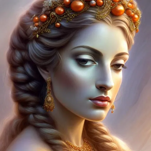 Prompt: HD 4k 3D, hyper realistic, professional modeling, ethereal Greek goddess mother of mountains, orange milkmaid braids hair, dark skin, gorgeous face, gorgeous grecian tunic, rustic jewelry and rustic tiara, full body, ambient glow, mountain nymph on stone throne lion at her feet, landscape, detailed, elegant, ethereal, mythical, Greek, goddess, surreal lighting, majestic, goddesslike aura