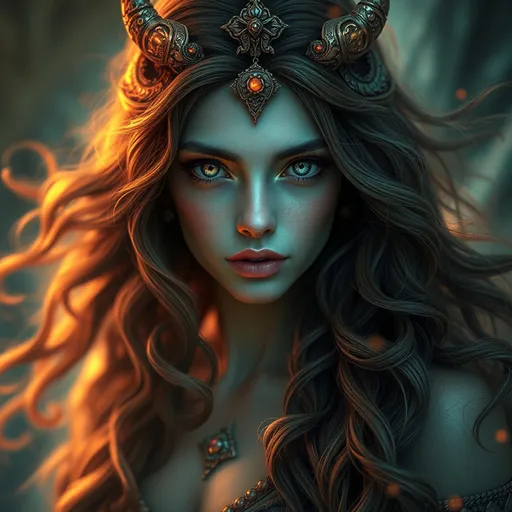 Prompt: Ancient Primordial Celtic Goddess, Queen of the Underworld, Purgatory Being, pre-Raphaelite time-lapse motion blur, High resolution, detailed portrait, ethereal atmosphere, flowing hair, captivating eyes, cosmic mystical aura, vibrant colors, soft lighting, professional, digital painting, enchanting presence, fantasy, dreamy, female, mystical, detailed hair, captivating gaze, professional lighting, hyper realistic, HD 4k 3D, professional modeling, ethereal, gorgeous face, ambient divine glow, detailed and intricate, elegant, ethereal, mythical, goddess, radiant lighting,