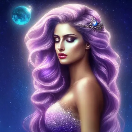 Prompt: HD 4k 3D, hyper realistic, professional modeling, ethereal Greek goddess of twilight, blue ombre hair, black skin, light purple and pink dress, gorgeous face, sparkling jewelry and diadem, full body, ambient glow of twilight, alluring sun goddess at morning light, music playing, detailed, elegant, ethereal, mythical, Greek, goddess, surreal lighting, majestic, goddesslike aura