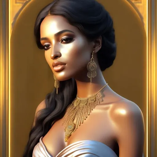 Prompt: HD 4k 3D, hyper realistic, professional modeling, ethereal Greek goddess of afternoon, black hair, mixed skin, gorgeous face, silk dress, shiny jewelry and headpiece, full body, soft ambient glow of afternoon, alluring goddess, lazy, afternoon lounging, rest, detailed, elegant, ethereal, mythical, Greek, goddess, surreal lighting, majestic, goddesslike aura