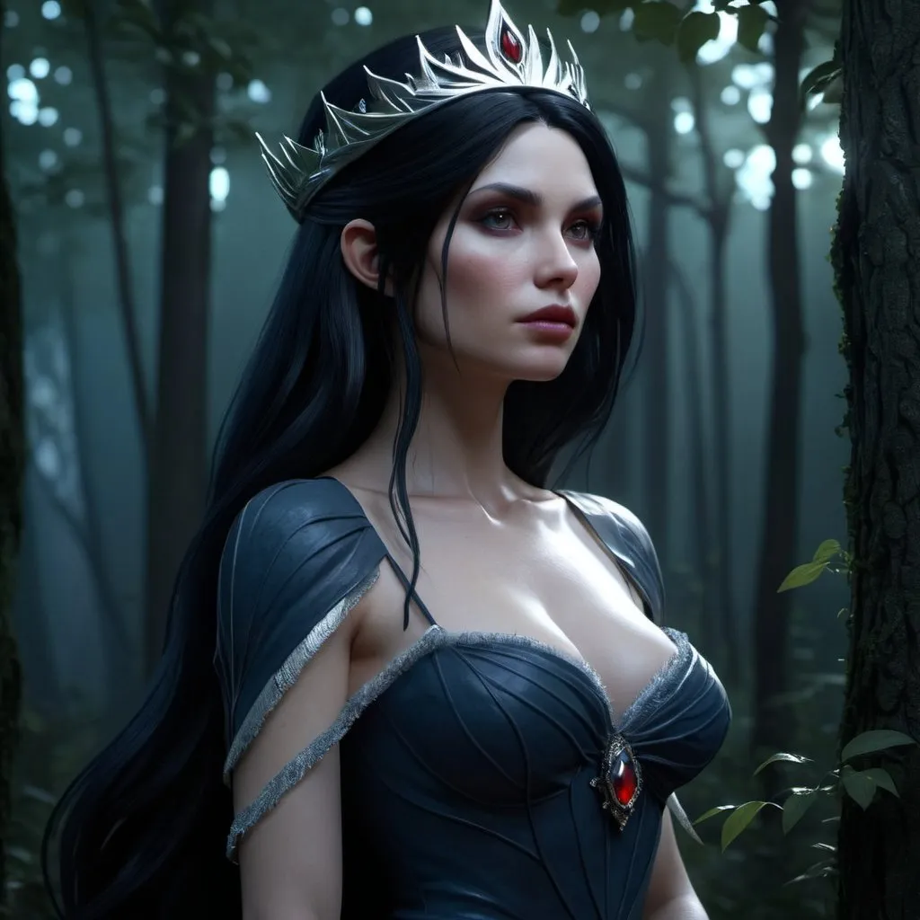 Prompt: HD 4k 3D, hyper realistic, professional modeling, enchanted Vampire Princess - Marceline, beautiful, magical, powerful, dark forest, detailed, elegant, ethereal, mythical, Greek goddess, surreal lighting, majestic, goddesslike aura