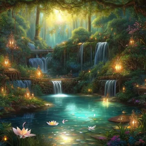 Prompt: HD 4k 3D, hyper realistic, professional modeling, ethereal Greek goddess of echoes, black hair, mixed skin, gorgeous face, gorgeous wild foliage dress,  rustic jewelry and tiara, full body, ambient glow, forest nymph, landscape next to pond with lilypads, detailed, elegant, ethereal, mythical, Greek, goddess, surreal lighting, majestic, goddesslike aura