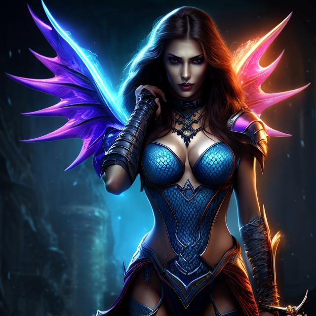 Prompt: HD 4k 3D 8k professional modeling photo hyper realistic beautiful woman ethereal greek fury avenger of homicide
dark blue snakes for hair dark eyes pale brown skin gorgeous face fierce greek warrior bloody wet red robe blue serpent around her waist gothic jewelry large bat wings surrounded by ambient glow hd landscape dark spooky underworld river
