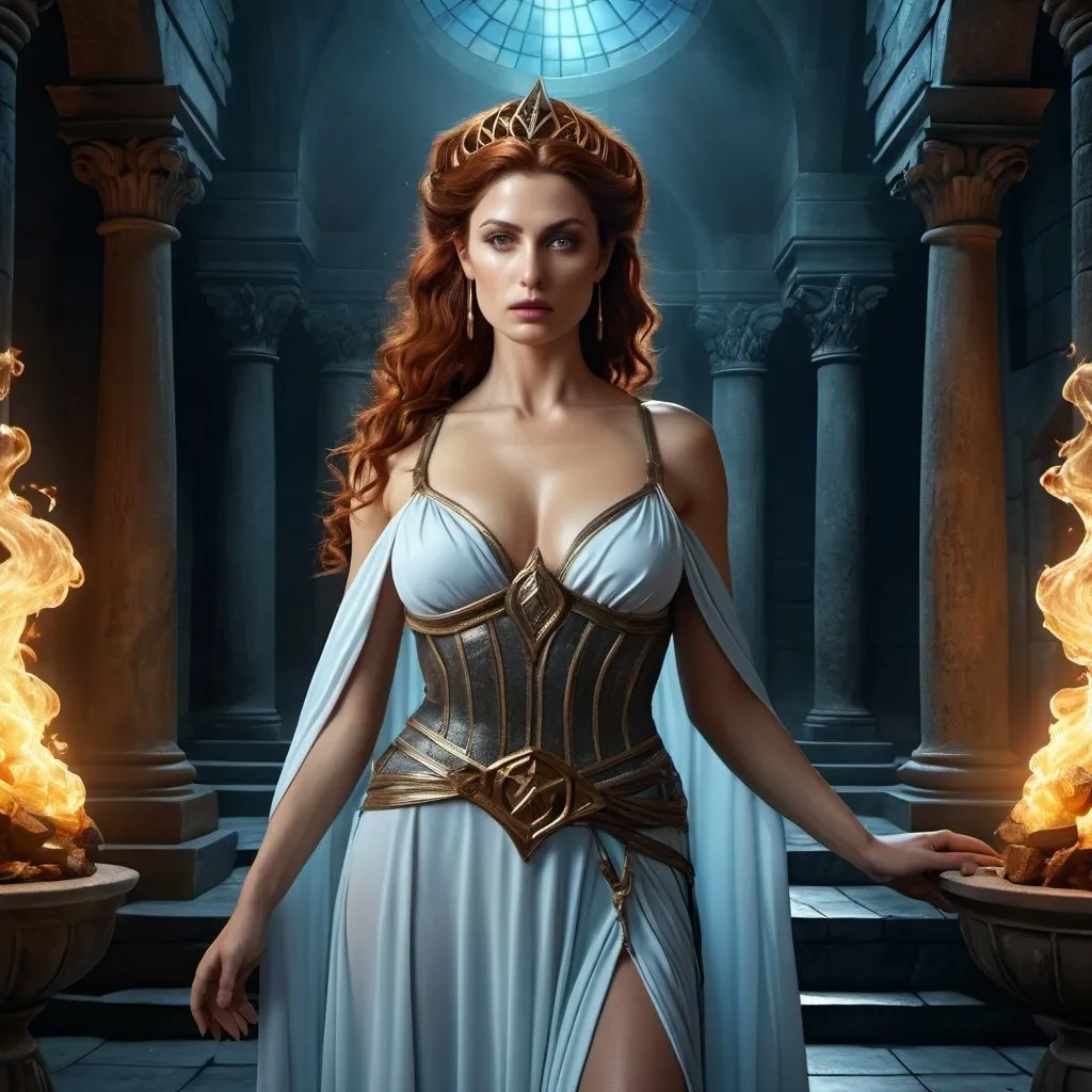 Prompt: HD 4k 3D 8k professional modeling photo hyper realistic beautiful woman enchanted evil Princess Regan, ethereal greek goddess, full body surrounded by ambient glow, magical, highly detailed, intricate, manipulate, villain, dungeon, witch, outdoor landscape, highly realistic woman, high fantasy background, elegant, mythical, surreal lighting, majestic, goddesslike aura, Annie Leibovitz style 

